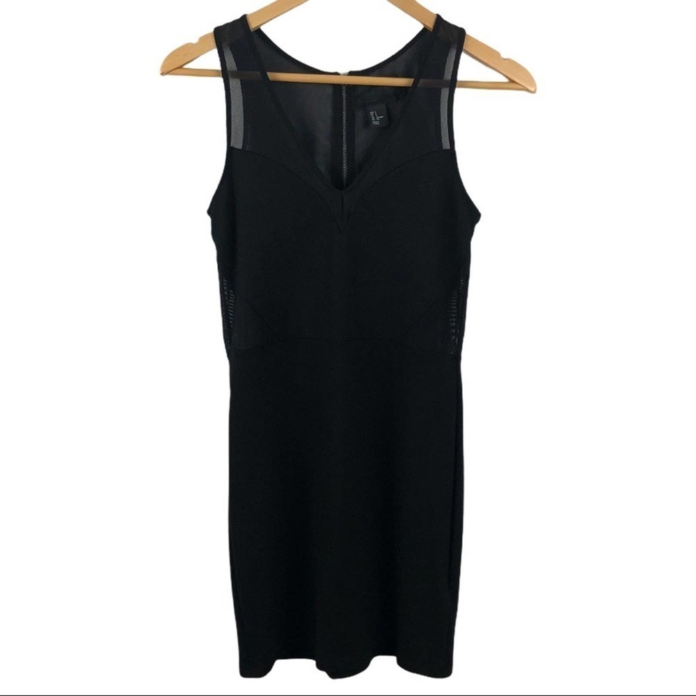 H&M black Mesh Cutout Bodycon Dress with back exposed zipper Size Small